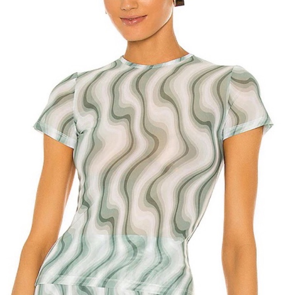 Miaou Women’s XS Soft Green Swerve Pattern Mini Sheer Tee
